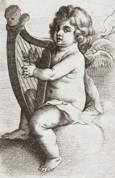 Dítě anděl hrající na harfu. od Pieter van Avont