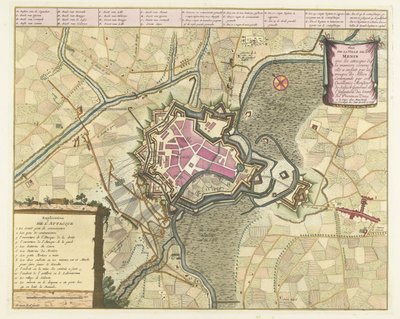Kaart van het beleg van Menen, 1706 Plán města Menin s útoky (...) vojsk Spojenců (...). (název na objektu) od Pieter van Call (II)