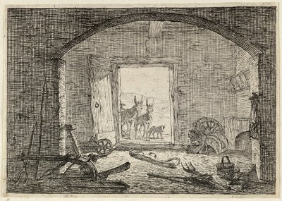 Osli před dveřmi stáje od Pieter van Laer