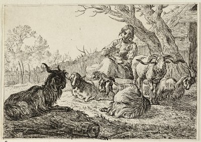 Šeperdess mezi kozami a ovcemi od Pieter van Laer