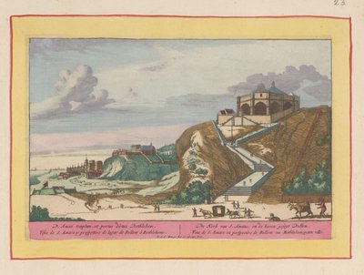 Pohled na kostel Santo Amaro nedaleko Lisabonu Kostel S. Amatus a přístavní segt Bellem (název na objektu) Theatrum Hispaniae (...) (název série) od Pieter van den Berge