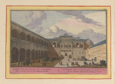 Pohled na nádvoří Real Alcázar de Sevilla Královský palác na Sicílii; budova maurských králů (titul na předmětu) Theatrum Hispaniae (...) (název série) od Pieter van den Berge