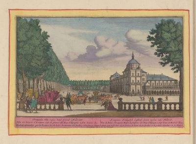 Královský palác Aranjuez Aranguez, Koninklyk Lusthof, sedm mil od Madridu (název na objektu) Theatrum Hispaniae (...) (název série) od Pieter van den Berge