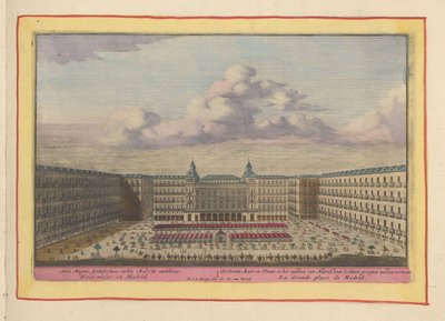 Plaza Mayor v Madridu The Great Mart and Place, v centru Madridu, kde jsou zobrazeny bitvy býků (název na objektu) Theatrum Hispaniae (...) (název série) od Pieter van den Berge
