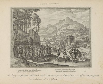 Abraham en de koning van Sodom Buď tato železná zeď (název na předmětu) Posvátné emblémy a hlavní historie obou zákonů (Oude Testament) (název série) Obrázky a figurky knih (název série) od Pieter van der Borcht (I)