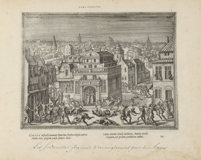 Mannen van Sodom se setkal se slepotou slagen (název na objektu) Posvátné emblémy a hlavní historie obou zákonů (Oude Testament) (název série) Obrázky a figurky knih (název série) od Pieter van der Borcht (I)