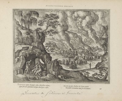 Vernietiging van Sodom en Gomorrah / Lot en zijn dochters Věčný pomník spravedlnosti (název na předmětu) Posvátné emblémy a hlavní historie obou zákonů (Oude Testament) (název série) Obrázky a figurky knih (název série) od Pieter van der Borcht (I)