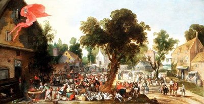 Rolníci slaví svátek ve vesnické ulici od Pieter van der Hulst