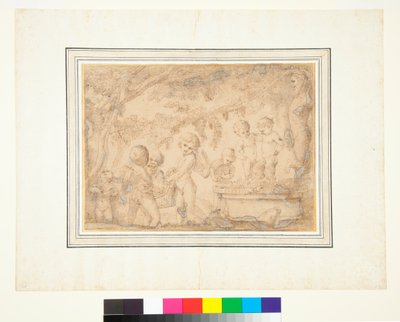 Putti a Infant Satyrs lisování hroznů (pero a hnědý inkoust a hnědé mytí) od Pietro Testa