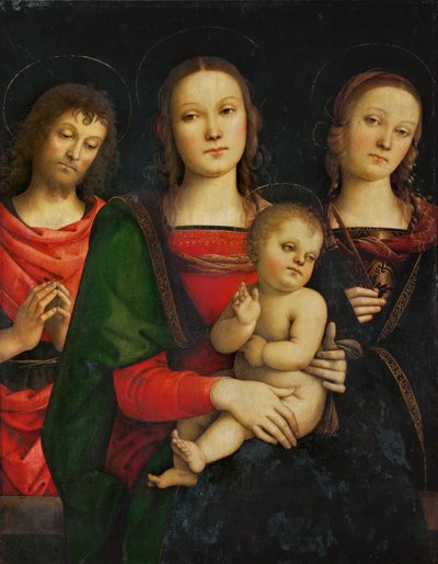 Madona s dítětem obklopená svatým Janem Křtitelem a svatou Kateřinou... od Pietro (studio of) Perugino