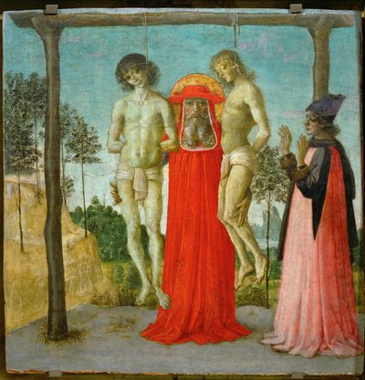Svatý Jeroným podporuje dva oběšené mladíky... od Pietro (studio of) Perugino