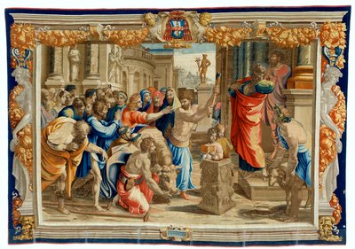 Tapiserie ze 17. století zobrazující Oběť z Lystry od Pietro 1579 1669 Fevère