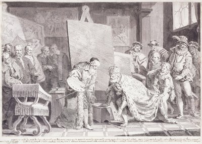 Císař Karel V. sbírá Tizianův štětec, od Pietro Antonio Novelli