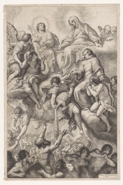 Marie, Josef a Antonín Paduánský jako přímluvci za duše v očistci od Pietro Antonio de Pietri
