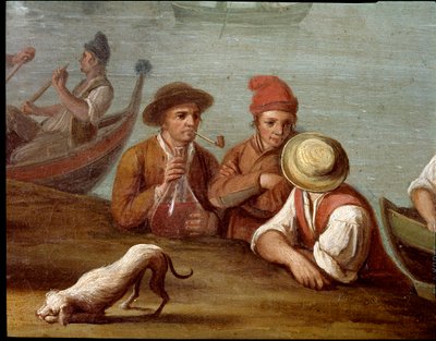 Banketová scéna v Posillipu (Pausilippe) Neapol Detail rybářů - Banket v Posillipu - Detail rybářů - Obraz od Pietra Fabrise Museo Nazionale di San Martino Neapol z 18. století od Pietro Fabris