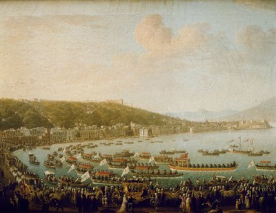 Odjezd Karla III Španělska (Carlos III) (1716-1788) z Neapolského zálivu (Itálie). Obraz Pietro Fabris (1756-1779), olej na plátně od Pietro Fabris