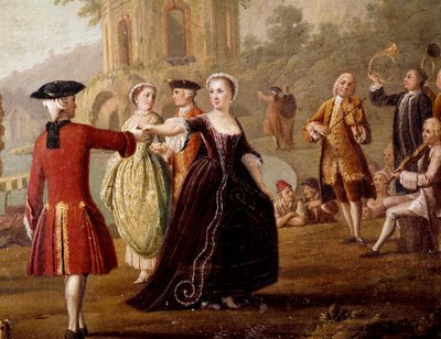 Ušlechtilý tanec a hostina v Neapoli Tanečníci v parku. Obraz Pietra Fabrise (činný v letech 1763 až 1776). Neapol 18. století, Museo Nazionale di San Martino od Pietro Fabris