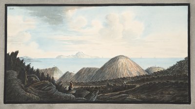 Pohled na současný stav malé hory zvednuté výbuchem v roce 1760, deska XIII, z „Campi Flegrei: Pozorování sopek na dvou Sicílii“, od Sira Williama Hamiltona od Pietro Fabris