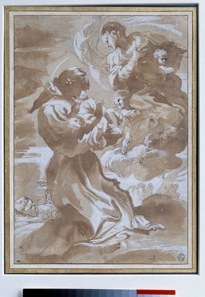 Panna svěřuje dítě Ježíš svatému Františku z Assisi Kresba Pietra Facciniho (1560-1602) Slunce ze 16. století. 0,23 x 0,33 m Paříž. muzeum Louvre od Pietro Faccini
