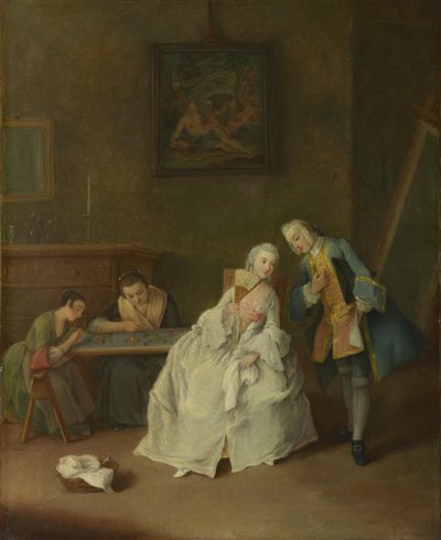 Dáma přijímající kavalíra, 1747-1755 od Pietro Longhi