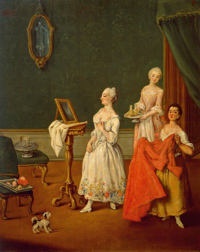 Lady At Her Toilette od Pietra Longhiho (1701-1785), olej na plátně, 61x50 cm od Pietro Longhi
