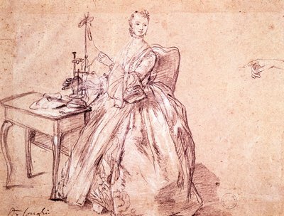 Lady spřádací nit, Pietro Longhi (1701-1785), kresba od Pietro Longhi