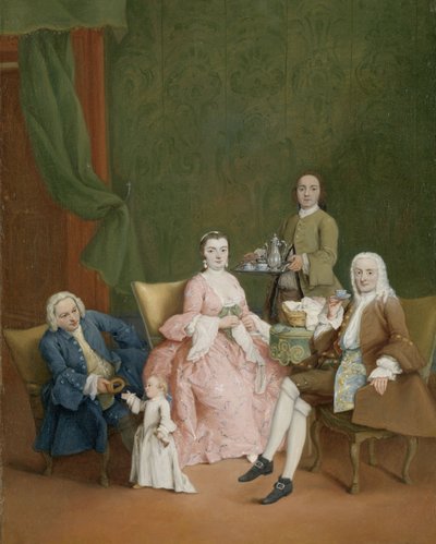 Portrét benátské rodiny se sluhou podávající kávu Portrét benátské rodiny se sluhou podávající kávu od Pietro Longhi