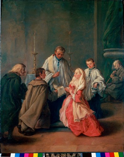 Svátosti: "" Svatební obřad "" Obraz Pietra Longhiho (Pietro Falca) (1702-1785) cca 1755. ne. 62x50 cm Benátky, Obrazárna Querini-Stampalia od Pietro Longhi