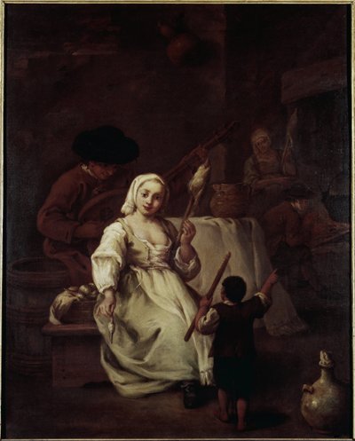 The Spinner - Malba Pietra Longhiho (1702-1785), olej na plátně, 69x49 cm, kolem roku 1750. Benátky, nadace Querini Stampalia od Pietro Longhi
