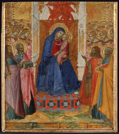 Maria auf dem Thron mit dem Kind, anbetende Engel und Heilige Paulus, Johannes der Evangelist, Johannes der Täufer und Petrus od Pietro Lorenzetti