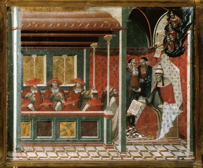 Papež Honorius III schvalující vládu karmelitánů, detail (tempera a zlato na dřevě) od Pietro Lorenzetti