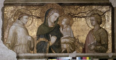 Panna a dítě mezi svatým Janem a svatým Františkem Freska od Pietra Lorenzettiho (1280-1348) v Assisi (Assisi), Dolní bazilika, kaple Orsini. od Pietro Lorenzetti