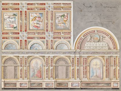 Studie fresky od Giacoma Cordelly v interiéru Chiesa della Pieta, Fermo (tužka, pero a hnědý inkoust & w / c na papíře) od Pietro Lucchini