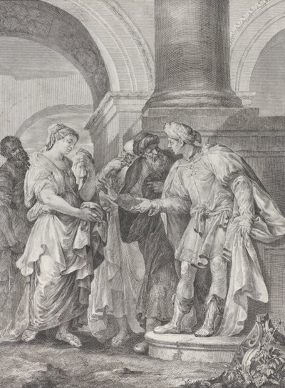 Daniel se hádá se staršími, zatímco Susanna stojí vlevo, 1732-50. od Pietro Monaco