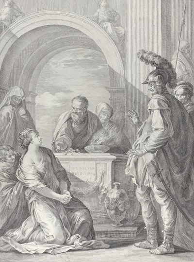 Jeftova dcera klečící u obětního oltáře s otcem stojícím vpravo..., 1730-50. od Pietro Monaco