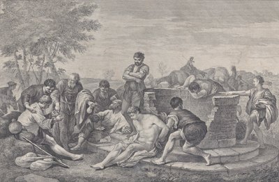 Josef je prodán do otroctví svými bratry, kteří sedí kolem studny rozdělující..., 1730-39. od Pietro Monaco