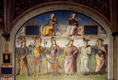 Alegorie odvahy a střídmosti se šesti antickými hrdiny od Pietro Perugino