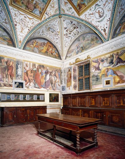Pohled na sakristii s panely Perugino, bazilika svatého Petra, Perugia, Umbria, Itálie od Pietro Perugino