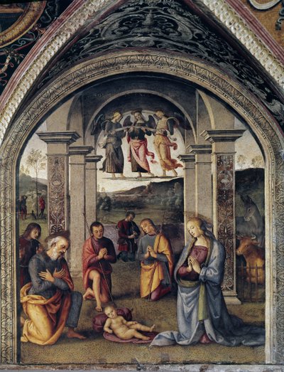 La nativite (Narození Páně) Freska od Pietra Vannucciho dit il Perugino (Perugin) (1448-1523) 1498 Rozměr 264x225 cm Perugia Collegio del Cambio od Pietro Perugino