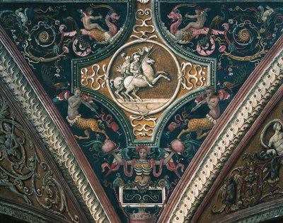 Planety a groteskní dekorativní motivy od Pietro Perugino
