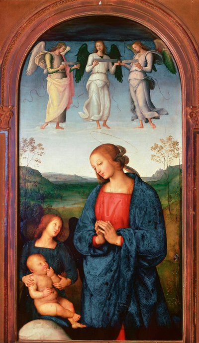 Polyptik z Chartreuse z Pavie: „“Madona má dítě a tři anděly““ Malba Pietra Vannucciho dit il Perugino (Perugin od Pietro Perugino