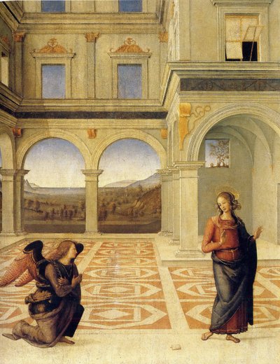 Zvěstování, asi 1498 od Pietro Perugino