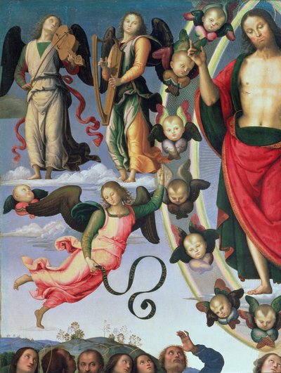 Nanebevstoupení Krista, detail Krista a hudebních andělů, pravá horní část, 1495-98 olej na panelu detail 89700 od Pietro Perugino