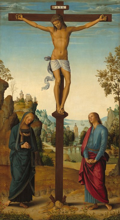 Ukřižování s Pannou Marií, svatým Janem, svatým Jeronýmem a svatou Marií Magdalenou [střední panel] od Pietro Perugino