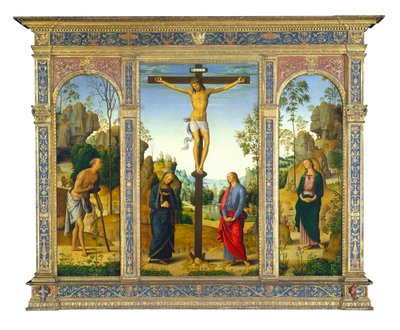 Ukřižování s Pannou Marií, svatým Janem, svatým Jeronýmem a svatou Marií Magdalenou, kolem 1482-1485 (olej na desce přenesené na plátno) od Pietro Perugino