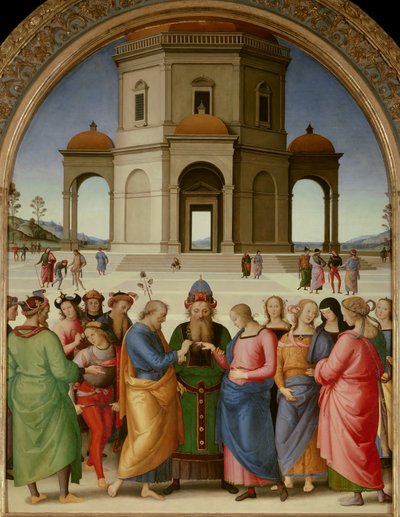 Obraz Sňatek Panny Marie od Pietra Vannucciho dit Il Perugino (Perugin) (1450-1523) 1504 ne. 2,36x1,86 m - Caen, muzeum výtvarných umění - Sňatek Panny Marie - Obraz Pietra Vannucciho, zvaný Il Perugino (1450-1523), olej na dřevě (234 x 18 od Pietro Perugino