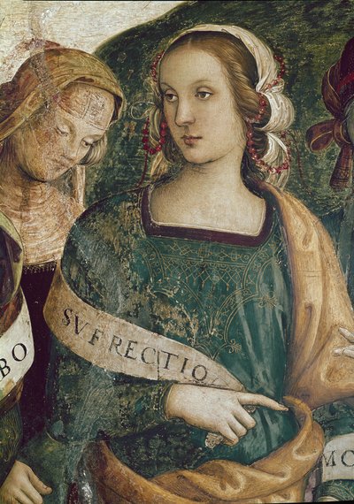 Perská Sibyla. Detail Věčného otce obklopuje proroky a sibyly (freska od Pietro Perugino