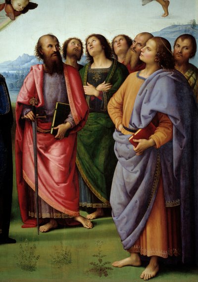 Nanebevstoupení Krista Detail představující apotery. Obraz od Pietra Vannucciho dit il Perugino (Le Perugin od Pietro Perugino