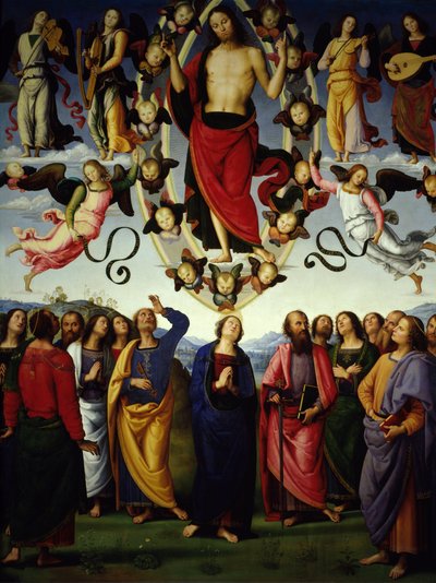 Nanebevstoupení Krista Ježíše Krista je znázorněno v mandorle. Detail. Obraz Pietro Vannucci dit Il Perugino od Pietro Perugino