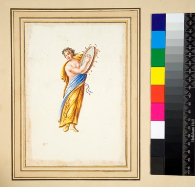 Zahalená postava tluče do bubnu (černá křída, některé s perem a hnědým inkoustem. obarvené akvarelem) od Pietro Santi Bartoli